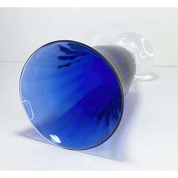 Cobalt Blue Optic Footed Trumpet Glass Vase, 11” Vintage 1970’s Contemporary - Picture 4 of 7